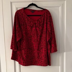 Lands' End Vibrant Red Blouse with Velvet Patterns